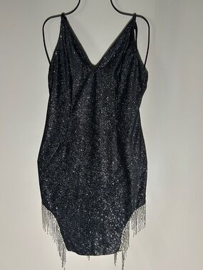 Grace Boutique - Black Sparkle Fringe Slip Dress